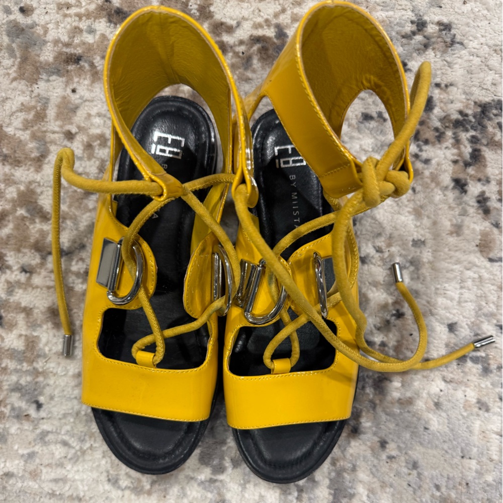 Miista Yellow Lace-Up Open-Toe Sandals